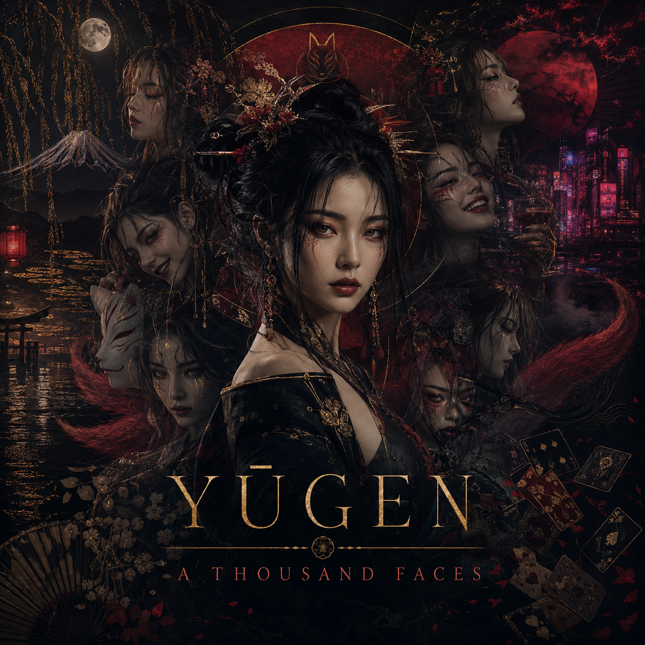 A Thousand Faces album artwork showing many aspects of YŪGEN.